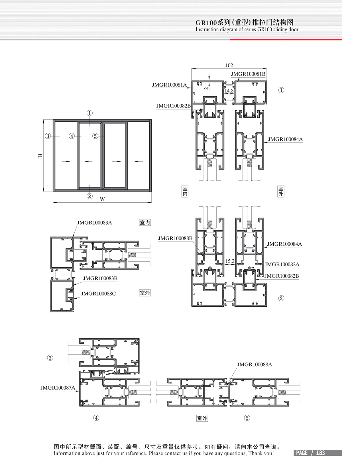 Schéma de structure de la porte coulissante (lourde) de la série GR100