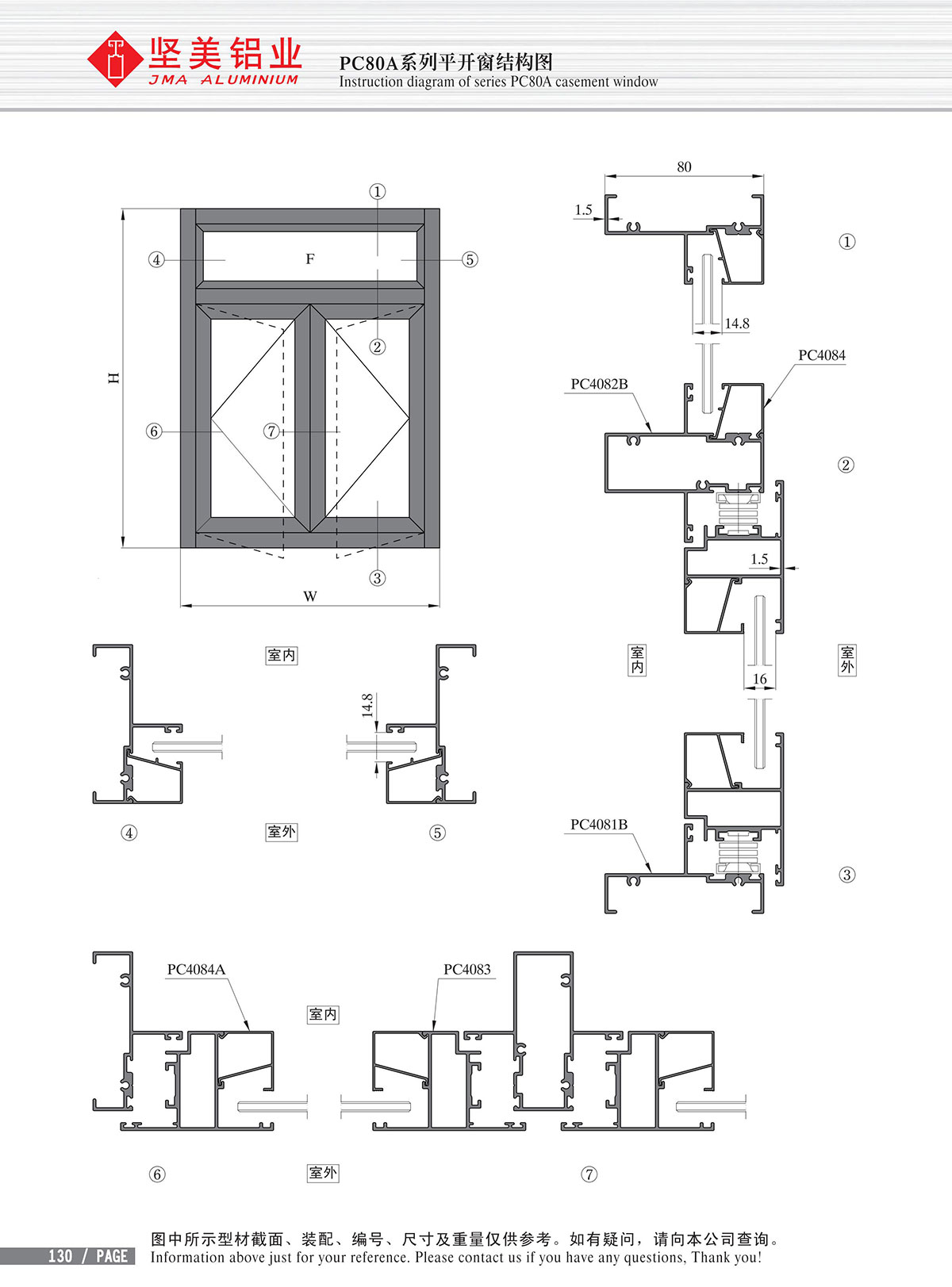 PC80A系列平开窗结构图